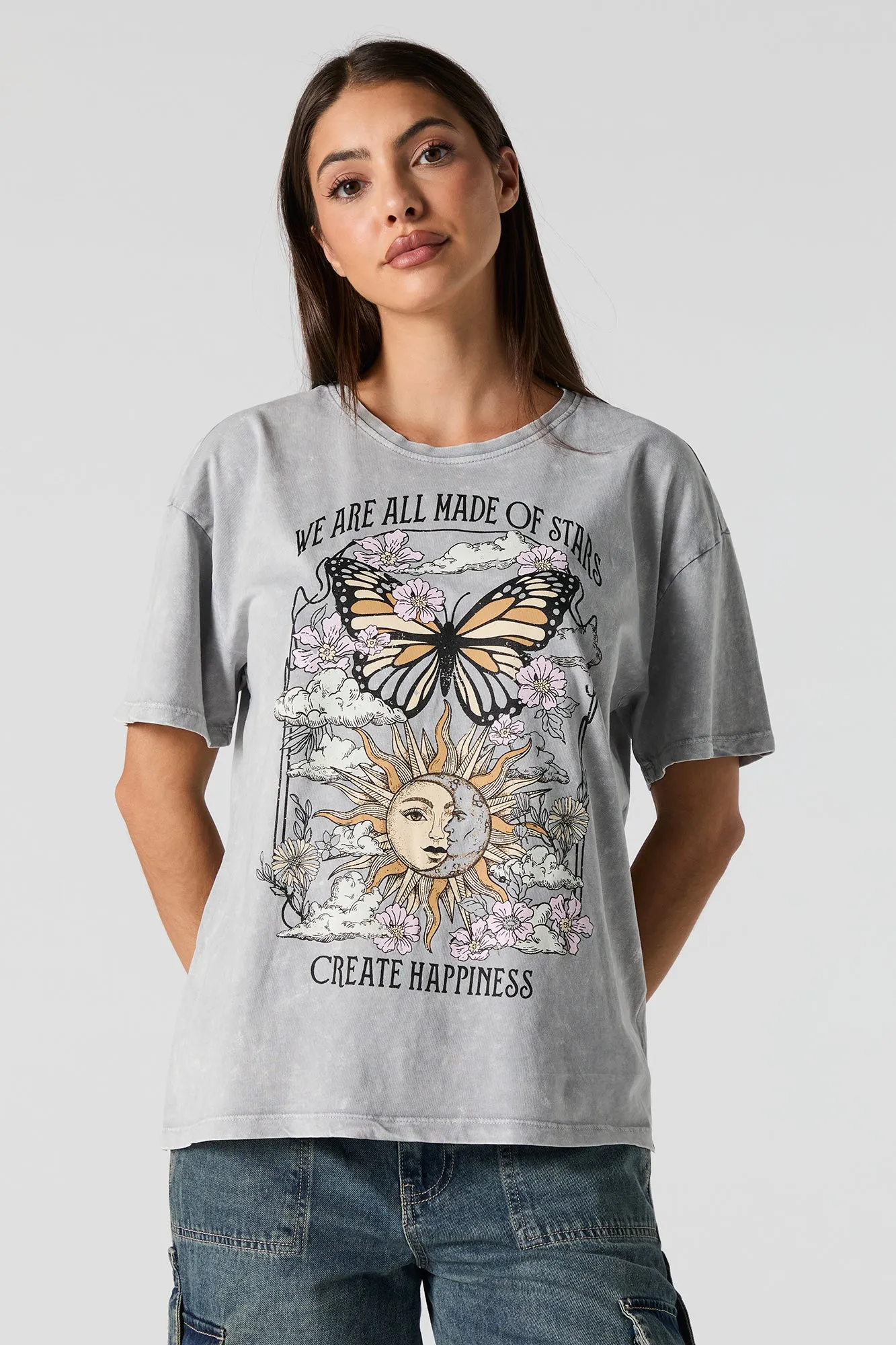 Made Of Stars Graphic Washed Boyfriend T-Shirt sold by Urban Planet