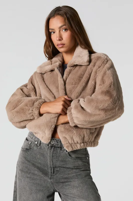 Blouson aviateur en peluche avec col sold by Urban Planet