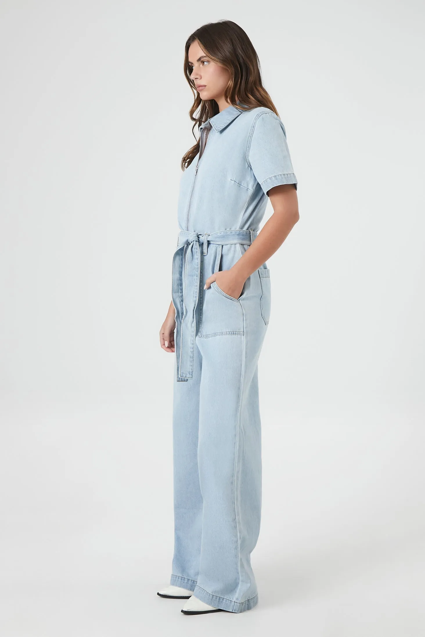 Zip-Up Wide Leg Denim Jumpsuit sold by Urban Planet product image thumbnail 2