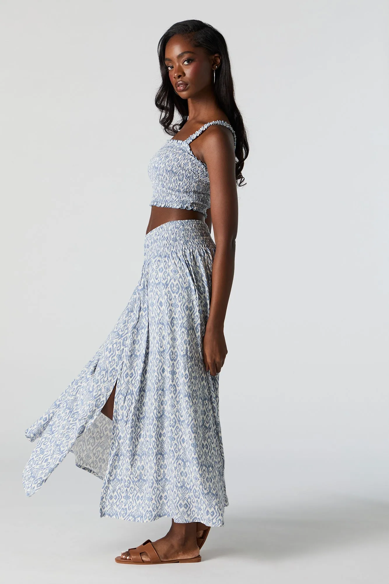 Blue and White Print Buttoned Maxi Skirt sold by Urban Planet product image thumbnail 2