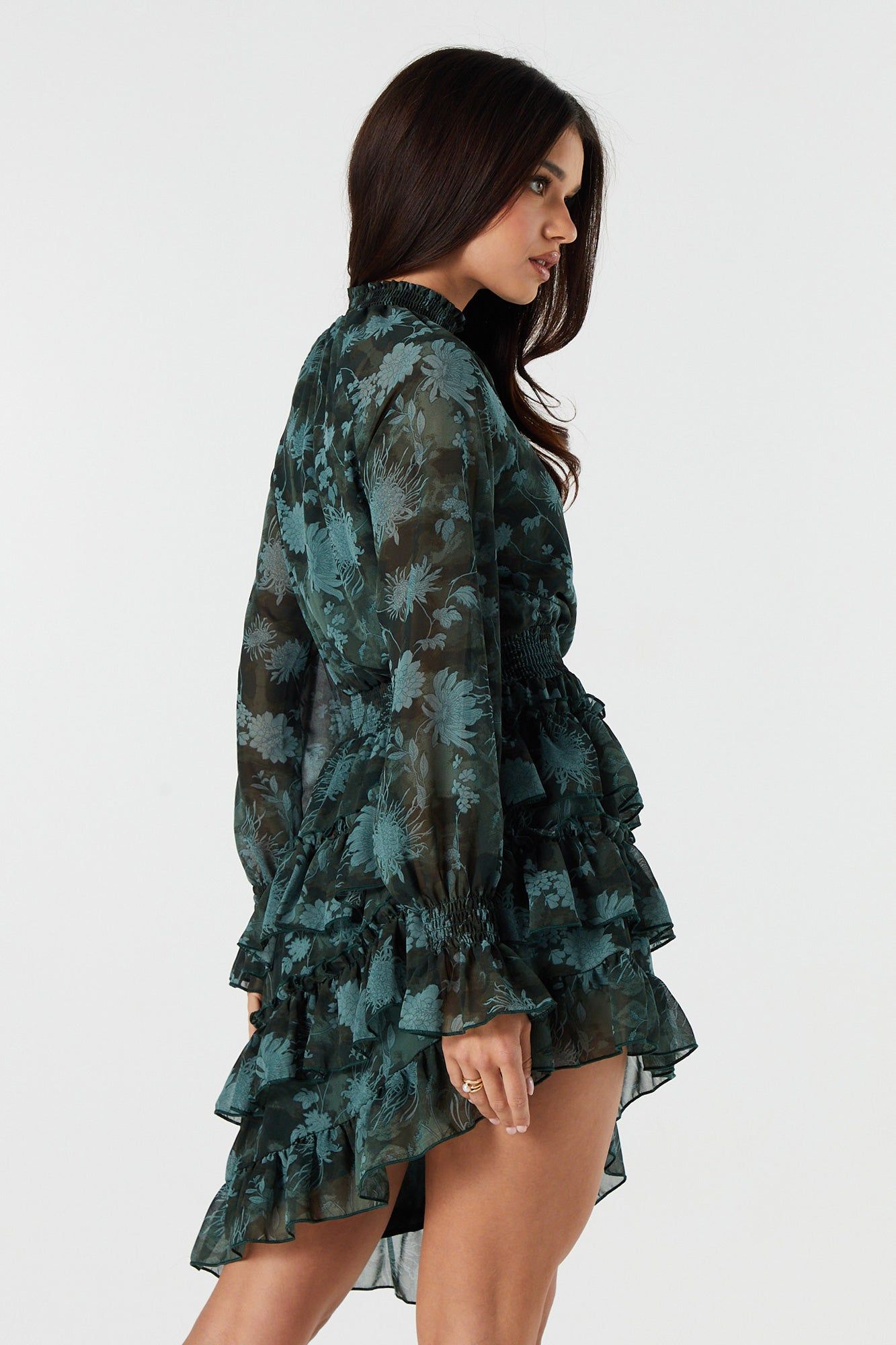 Floral Chiffon Long Sleeve Ruffled Dress sold by Urban Planet product image thumbnail 2