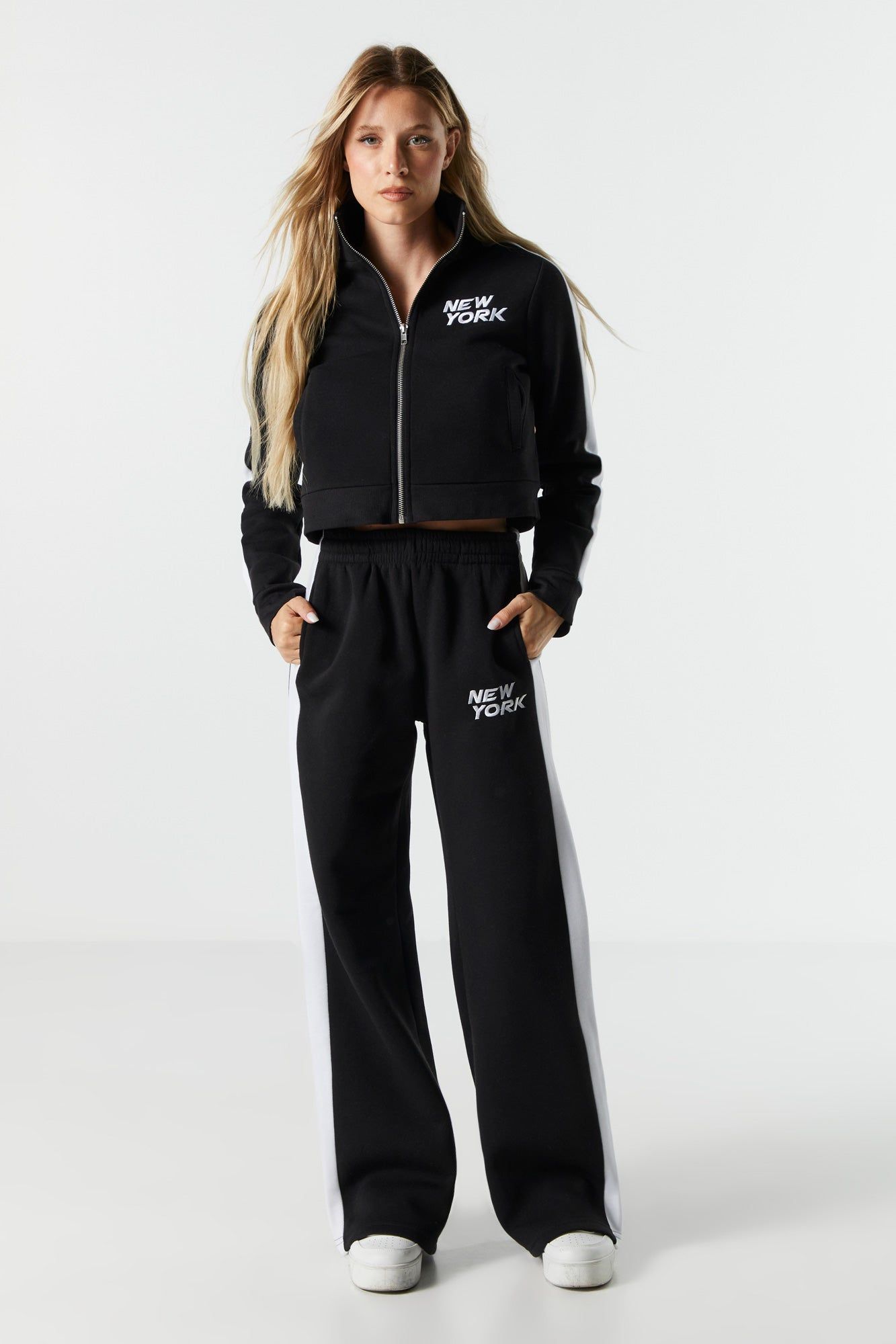 NY Embroidered Fleece Zip-Up Track Jacket sold by Urban Planet product image thumbnail 3