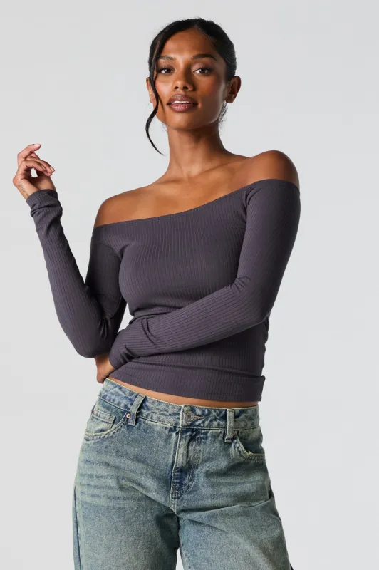 Ribbed Off Shoulder Long Sleeve Top sold by Urban Planet