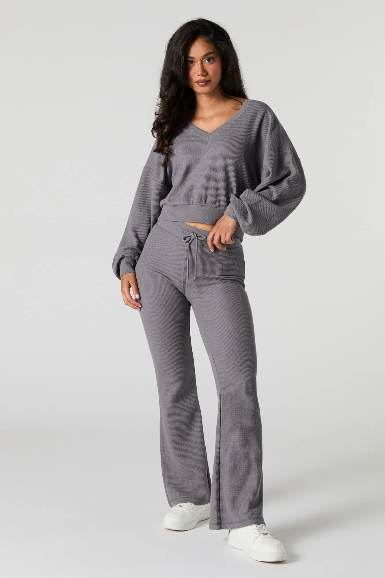 Waffle Knit Cropped V-Neck Sweater sold by Urban Planet product image thumbnail 3