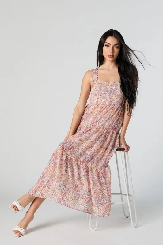 Chiffon Paisley Print Square Neck Tiered Midi Dress sold by Urban Planet