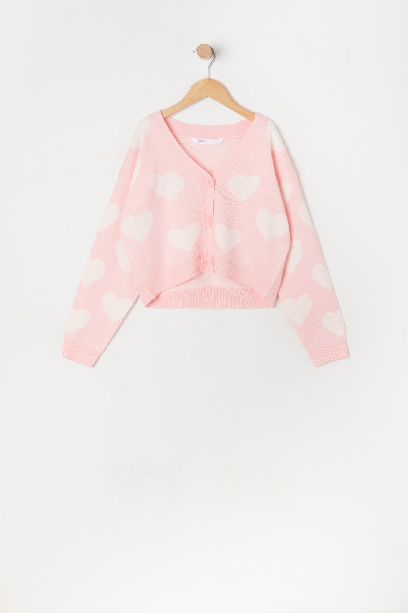 Girls Heart Print Jacquard-Knit Button-Up Cardigan sold by Urban Planet