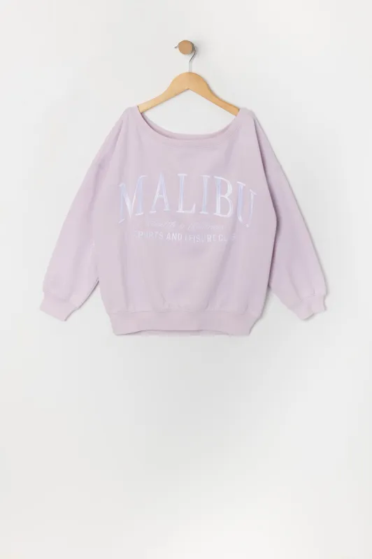 Chandail en molleton avec motif brodé destination et épaules dénudées pour fille sold by Urban Planet