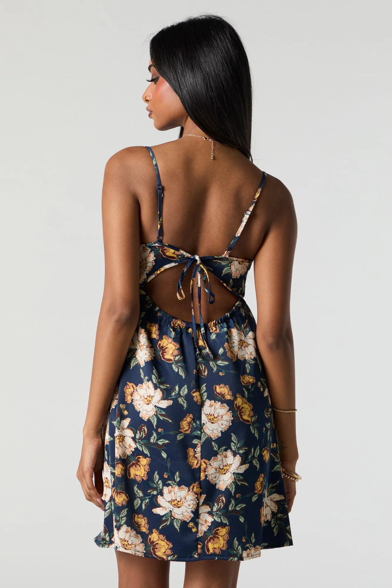 Floral Satin V-Neck Tie Back Mini Dress sold by Urban Planet product image thumbnail 5