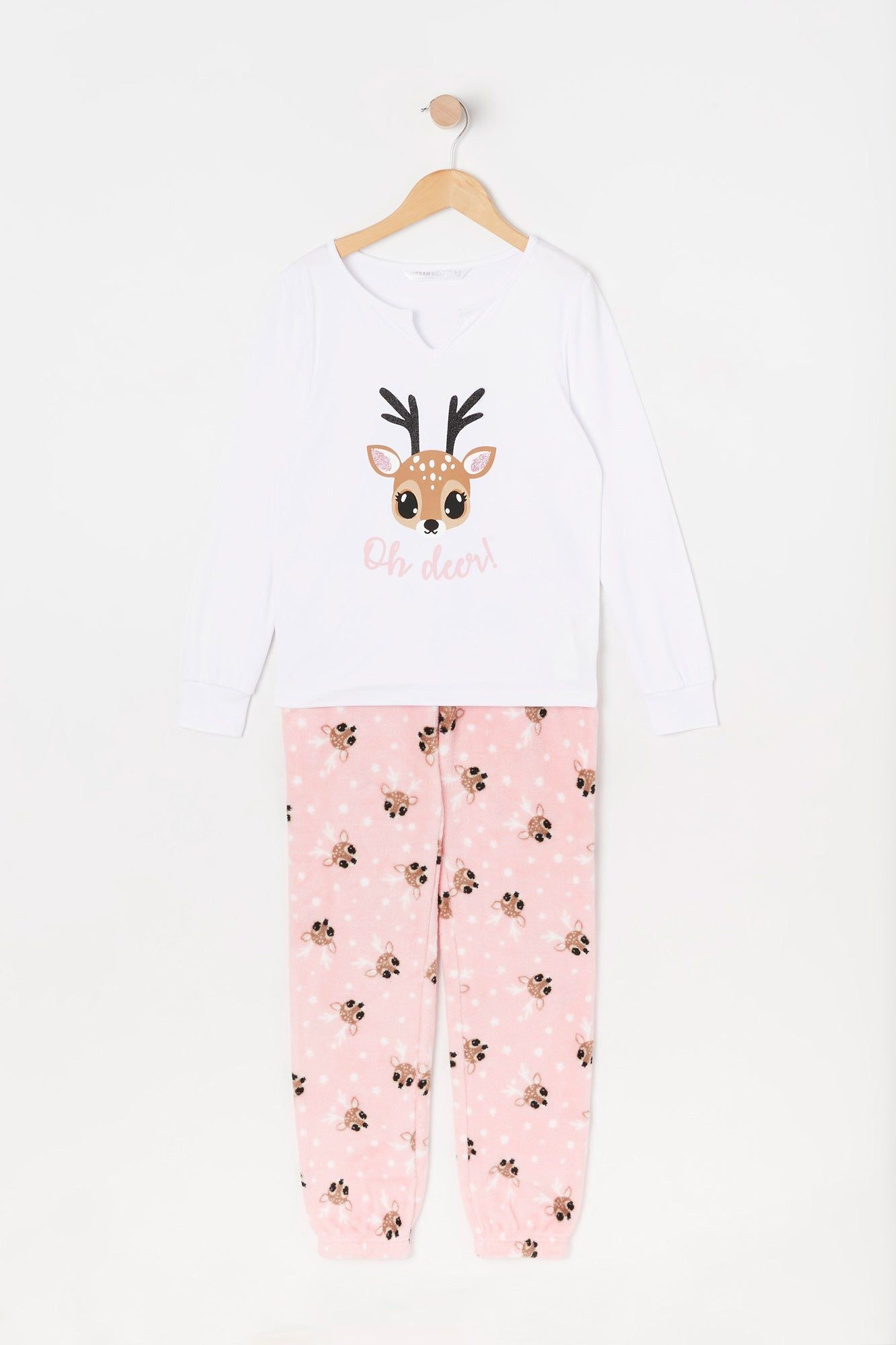 Girls Deer Graphic 2-Piece Plush Pajama Set sold by Urban Planet