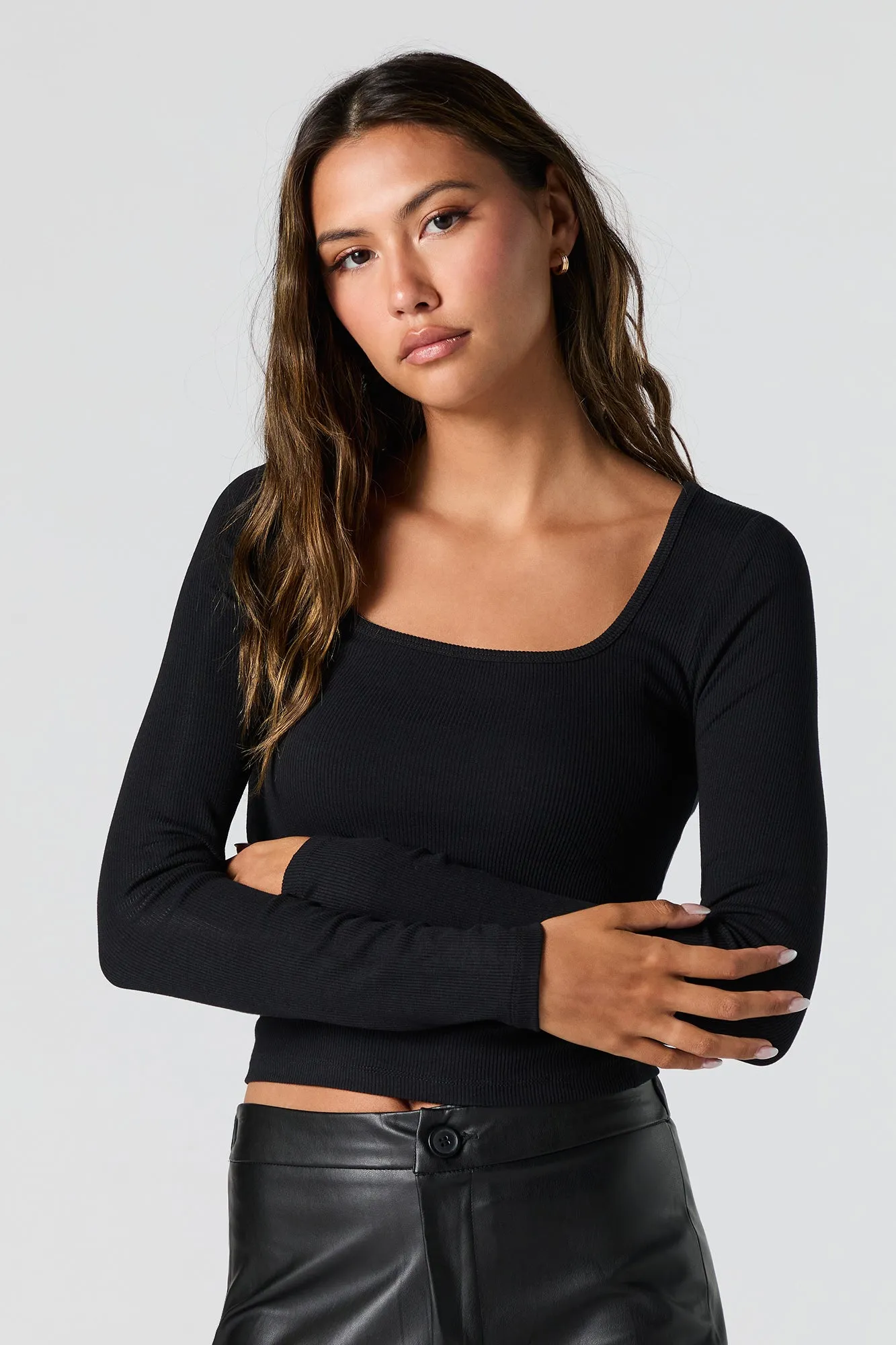 Haut côtelé à manches longues avec encolure carrée sold by Urban Planet