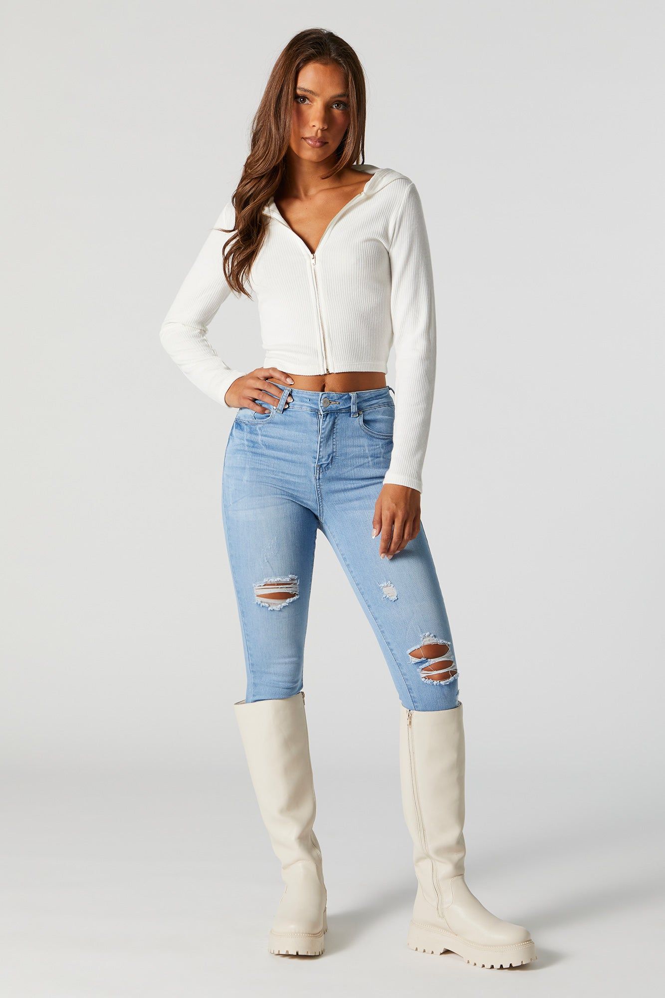 Light Wash Distressed Stretch Skinny Jean sold by Urban Planet