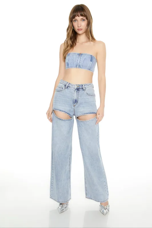 Rhinestone Cut-Out Wide Leg Jean sold by Urban Planet