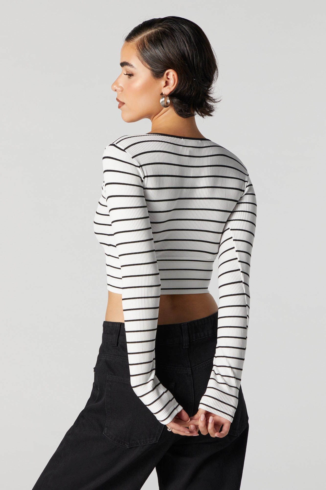 Striped Ribbed V-Neck Long Sleeve Top sold by Urban Planet product image thumbnail 2
