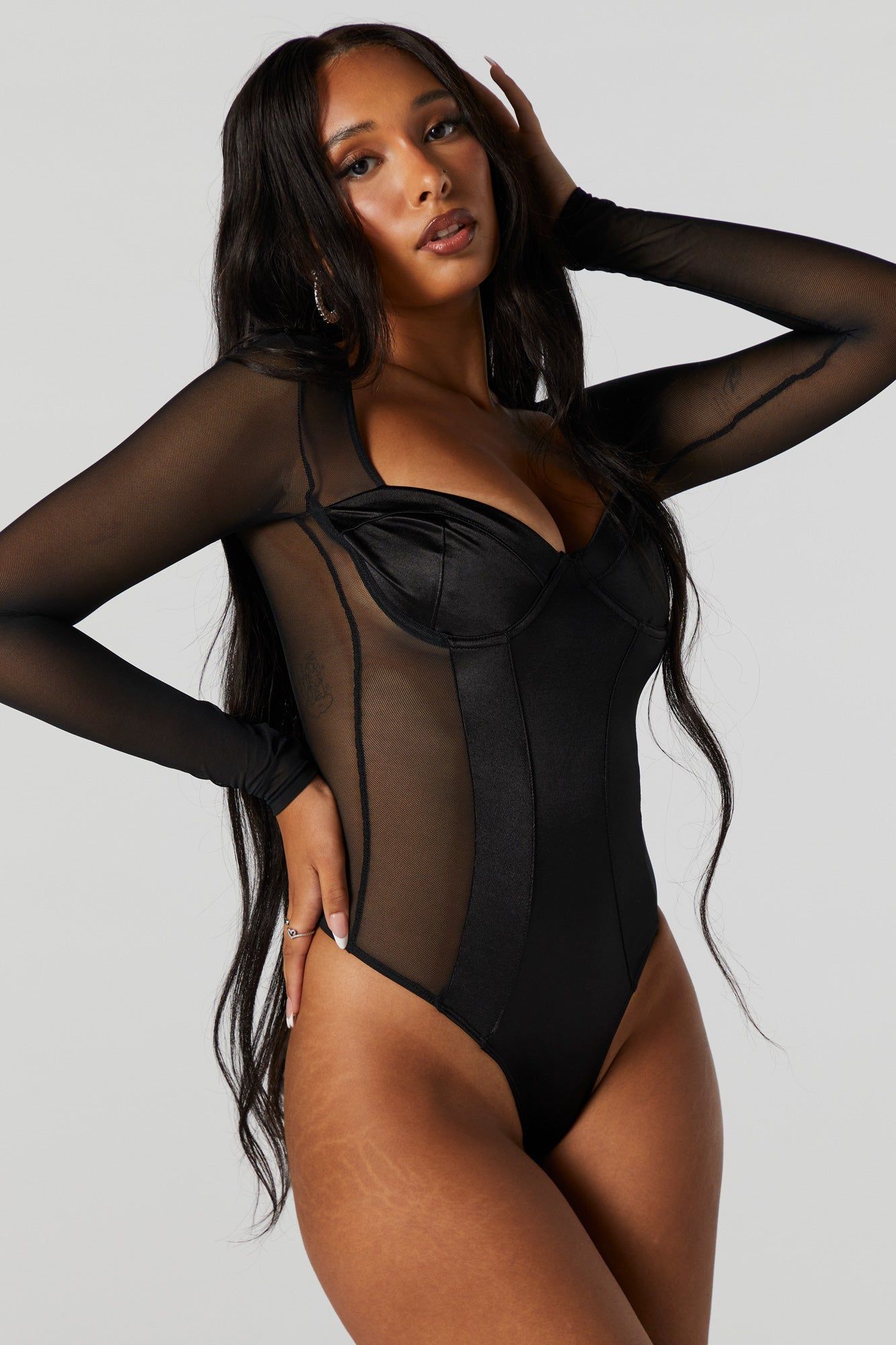 Maillot bustier à manches longues en satin et filet sold by Urban Planet product image thumbnail 2