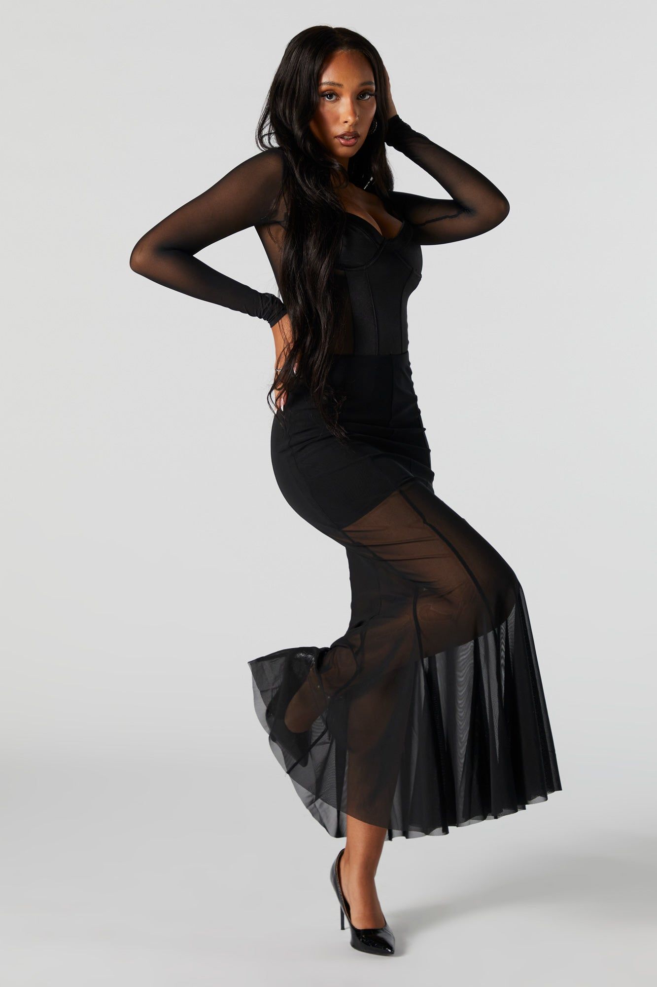 Maillot bustier à manches longues en satin et filet sold by Urban Planet product image thumbnail 4