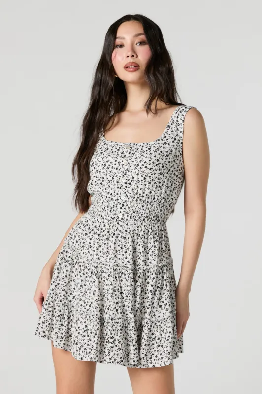 Floral Buttoned Tiered Mini Dress sold by Urban Planet