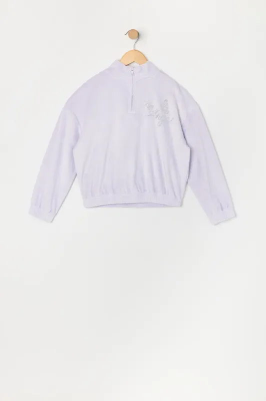 Chandail en velours à imprimé Ange avec pierres du Rhin et quart de fermeture à glissière sold by Urban Planet