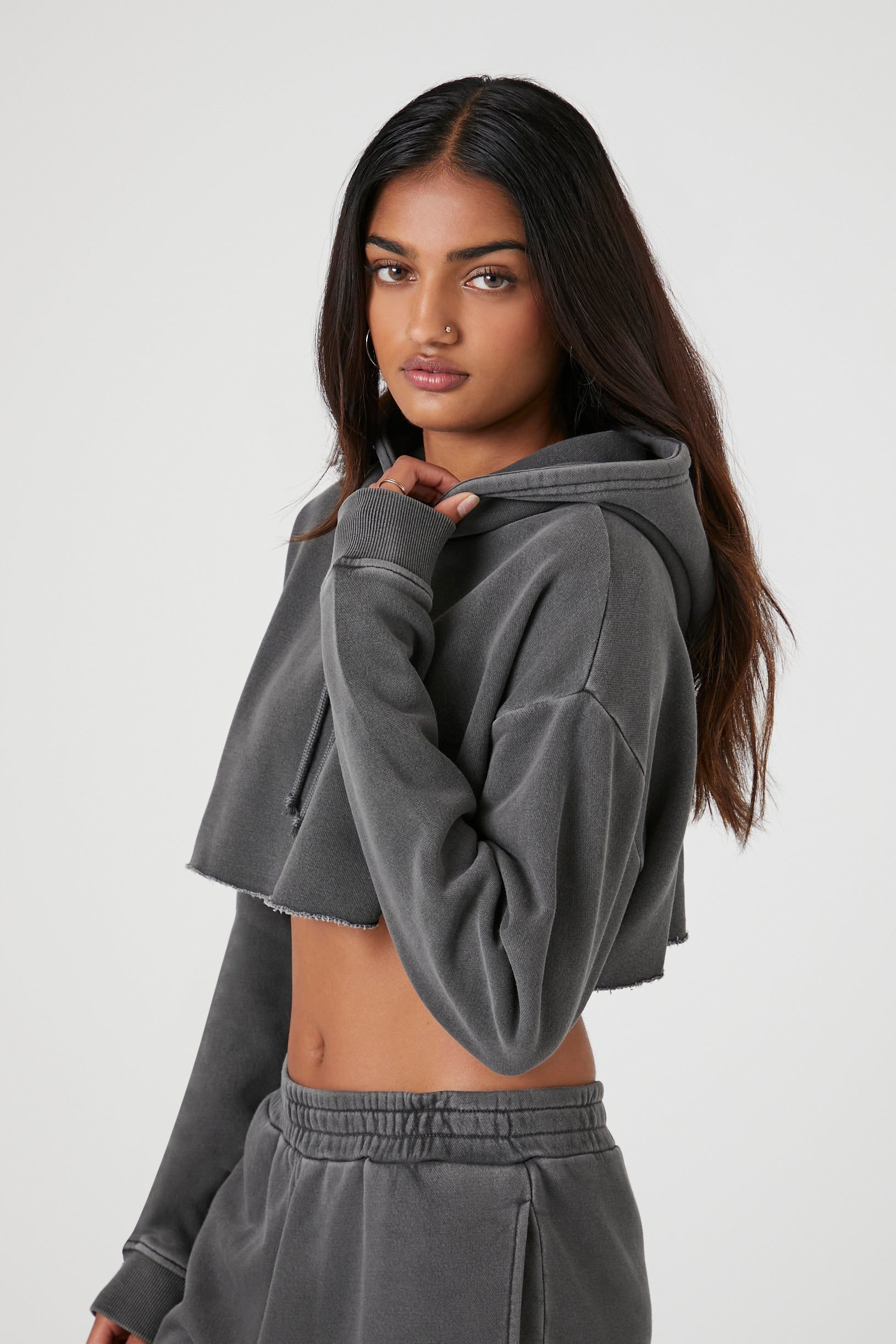 Fleece Mineral Wash Cropped Hoodie sold by Urban Planet product image thumbnail 2
