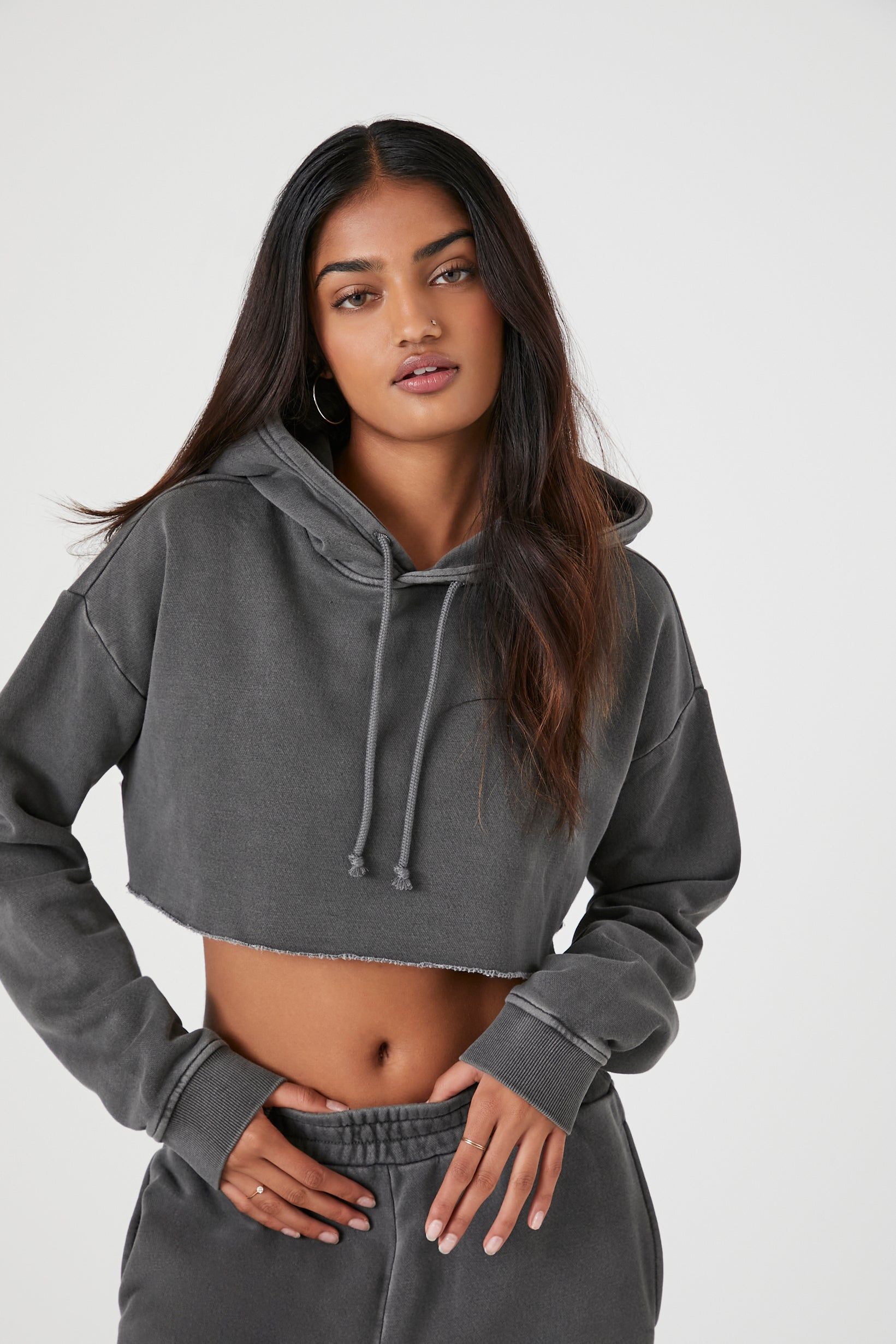 Fleece Mineral Wash Cropped Hoodie sold by Urban Planet
