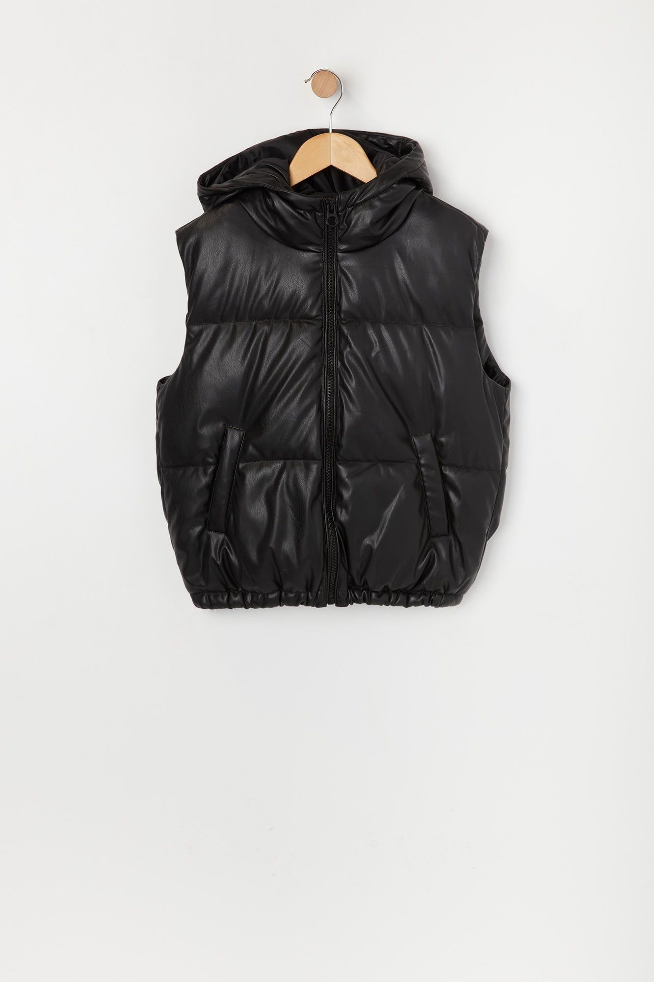 Girls Faux Leather Hooded Puffer Vest sold by Urban Planet