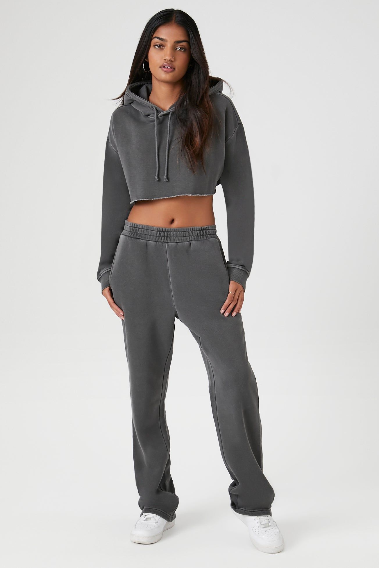 Fleece Mineral Wash Cropped Hoodie sold by Urban Planet product image thumbnail 4