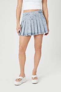 Denim Pleated Mini Skirt sold by Urban Planet
