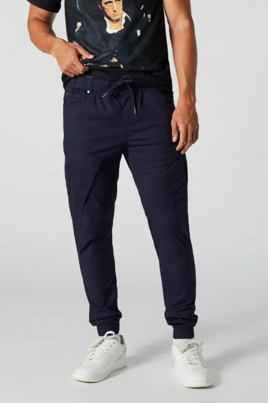 Navy Stretch Poplin Jogger made by Urban Planet