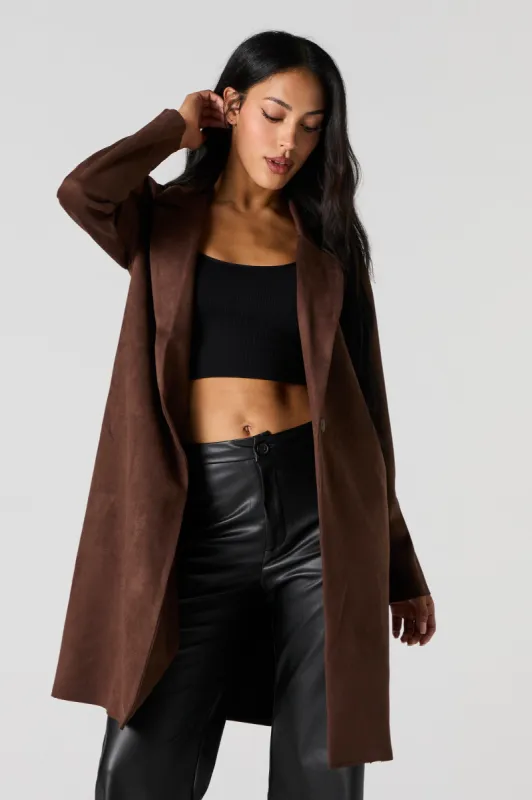 Faux Suede Collared Coat sold by Urban Planet