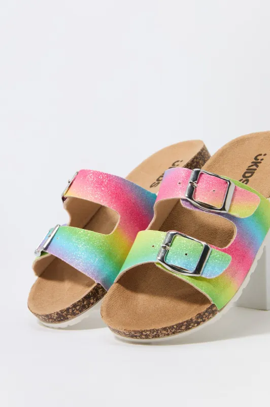 Sandales avec motif d'arc-en-ciel scintillant et semelles en liège avec boucles pour fille sold by Urban Planet