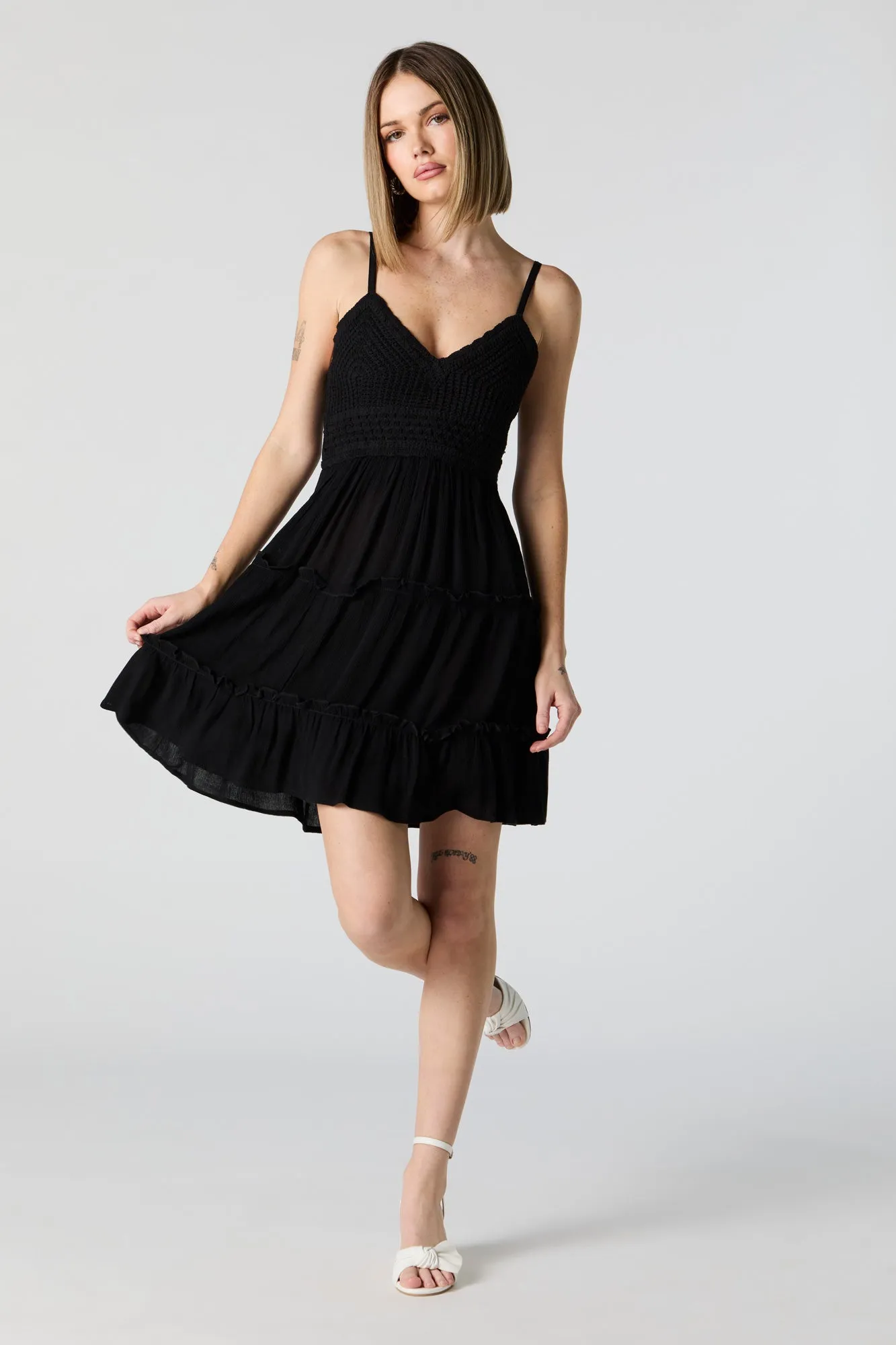 Crochet V-Neck Tiered Mini Dress sold by Urban Planet product image thumbnail 3