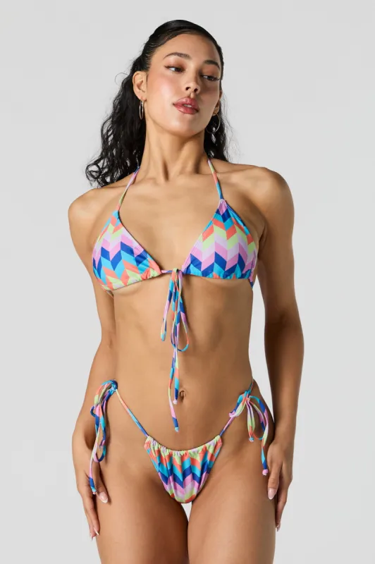 Geo Print Crochet Triangle Halter Bikini Top sold by Urban Planet