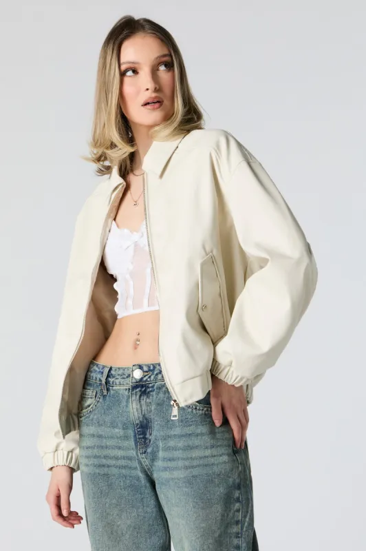 Faux Leather Bomber Jacket sold by Urban Planet