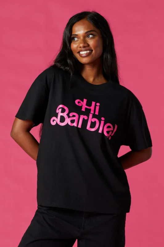 T-shirt de coupe garçonne à imprimé Barbie™  The Movie Hi Barbie! sold by Urban Planet
