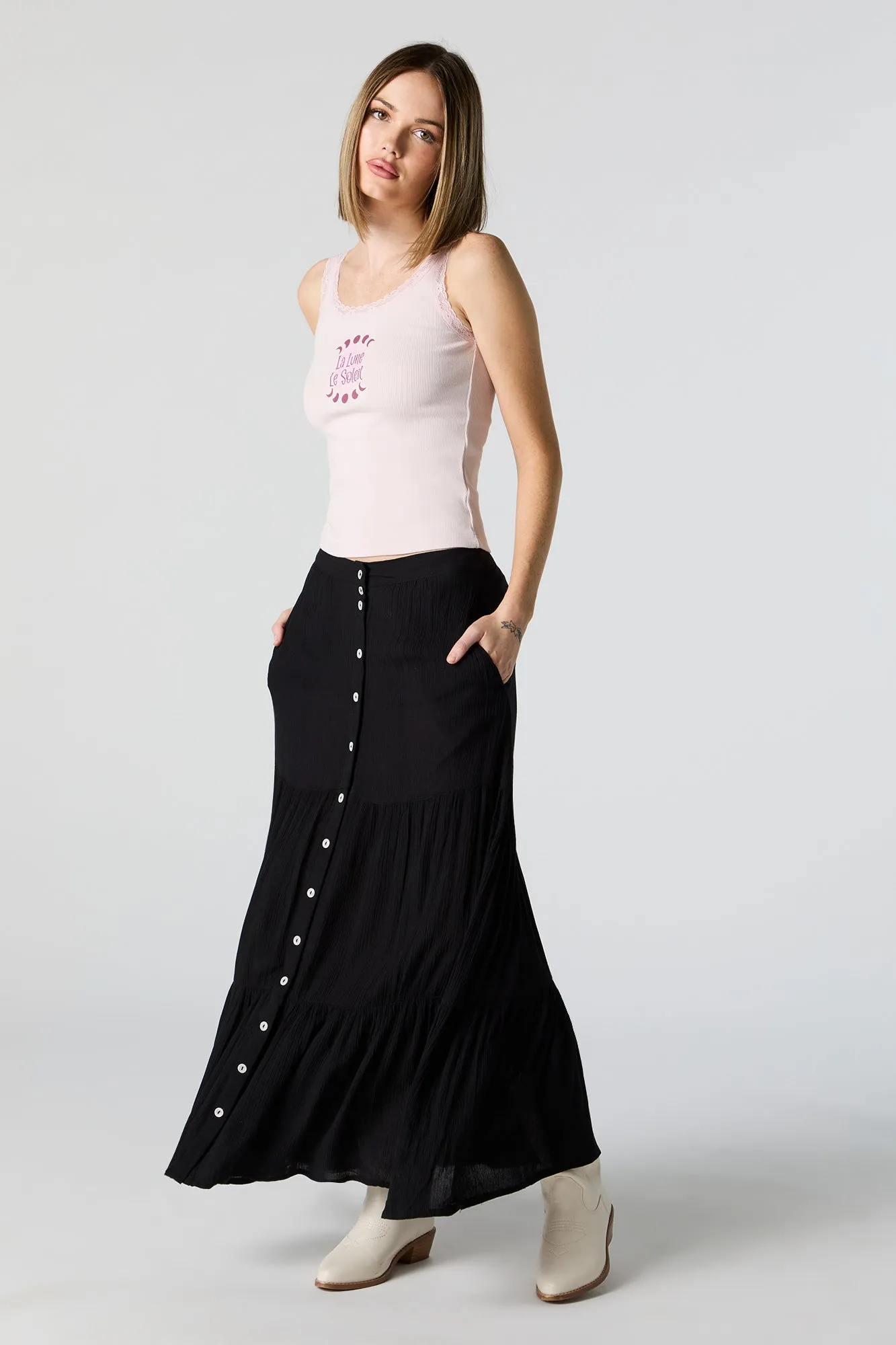 Débardeur à imprimé La Lune Le Soleil avec liséré de dentelle sold by Urban Planet product image thumbnail 3