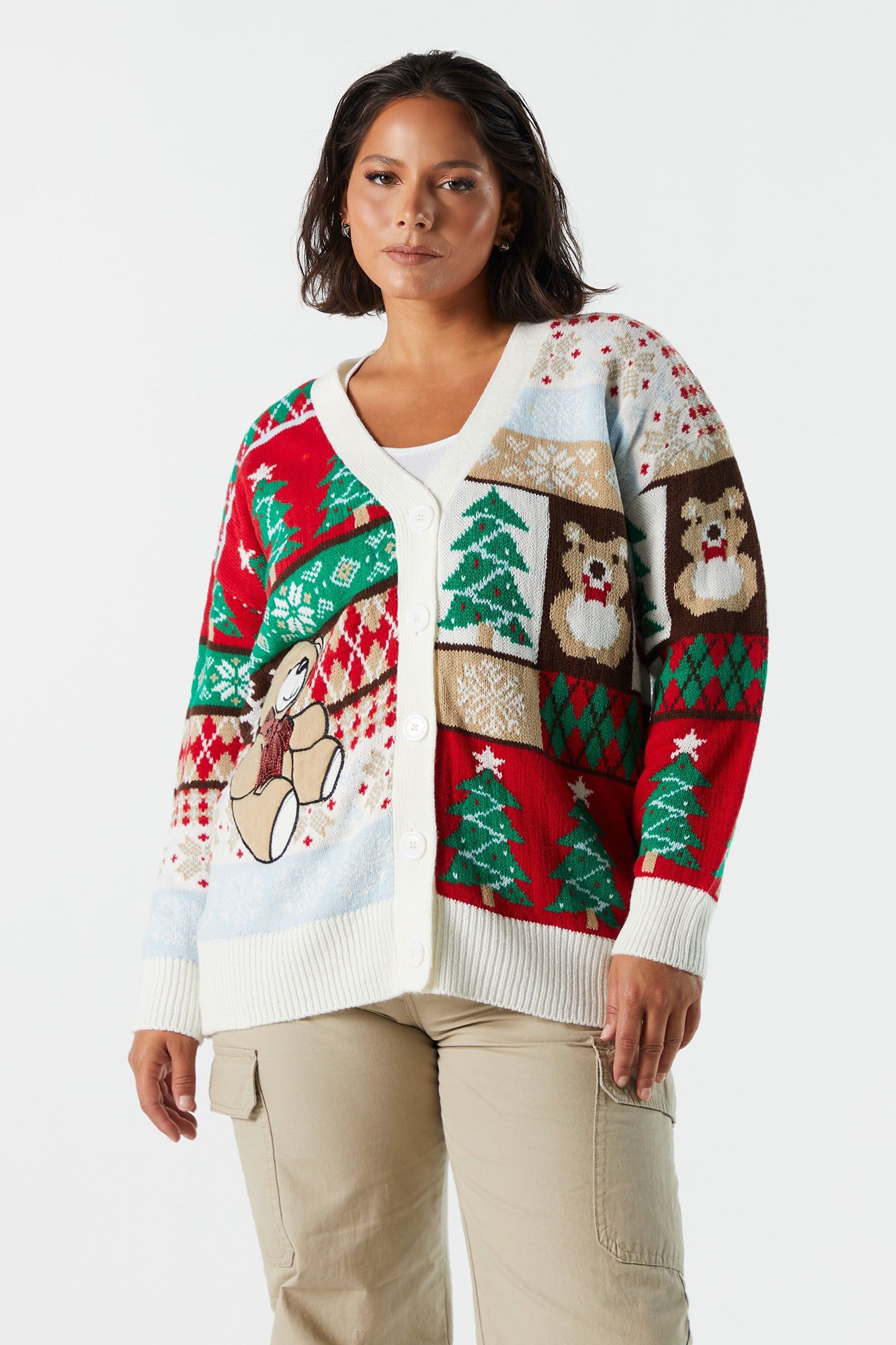 Teddy Bear Christmas Knit Cardigan sold by Urban Planet
