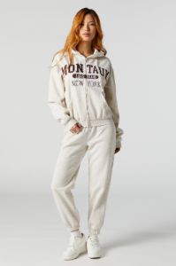 Chenille Embroidered Montauk  Zip-Up Hoodie sold by Urban Planet