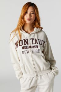 Chenille Embroidered Montauk  Zip-Up Hoodie sold by Urban Planet