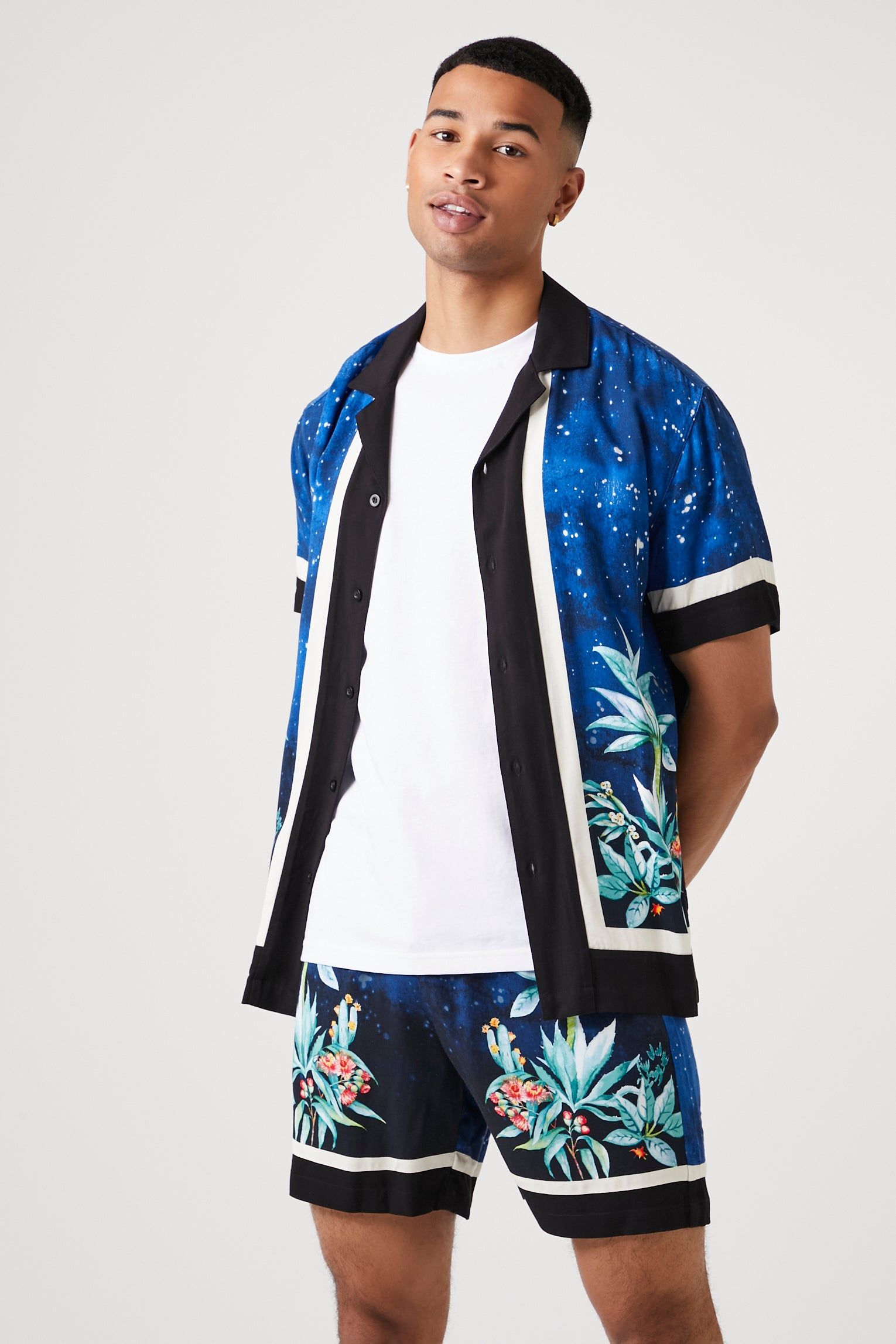 Floral and Sky Print Drawstring Short sold by Urban Planet