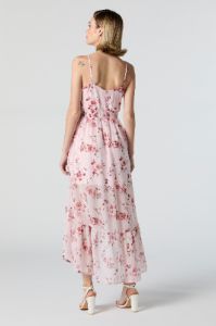 Robe midi asymétrique en chiffon fleuri rose sold by Urban Planet