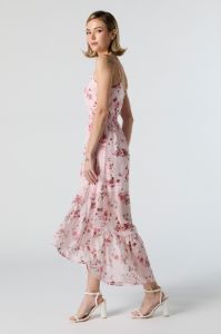 Robe midi asymétrique en chiffon fleuri rose sold by Urban Planet