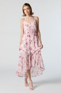 Robe midi asymétrique en chiffon fleuri rose sold by Urban Planet