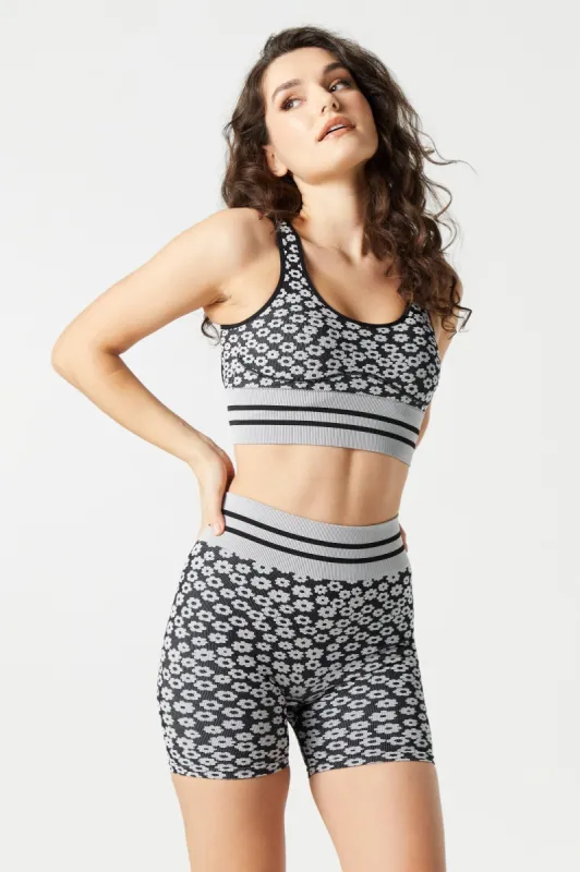 Floral Seamless Striped Sports Bra sold by Urban Planet