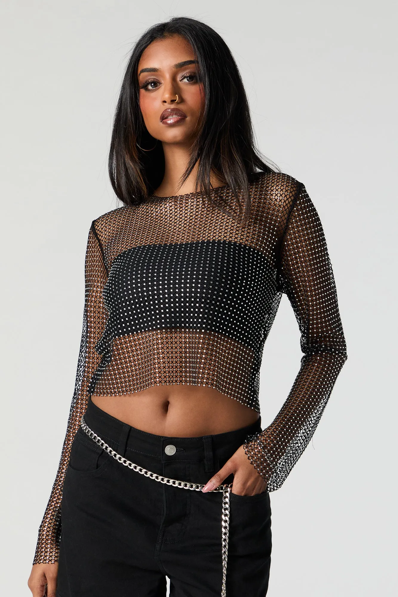 Rhinestone Fishnet Long Sleeve Top sold by Urban Planet product image thumbnail 5