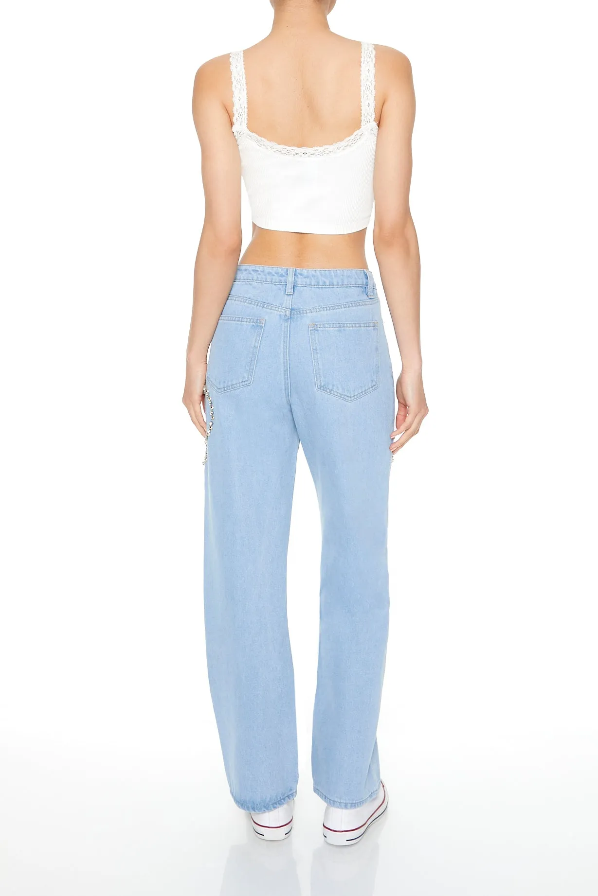 Jean à jambe droite avec découpes et imprimé Papillon en pierres du Rhin sold by Urban Planet product image thumbnail 2