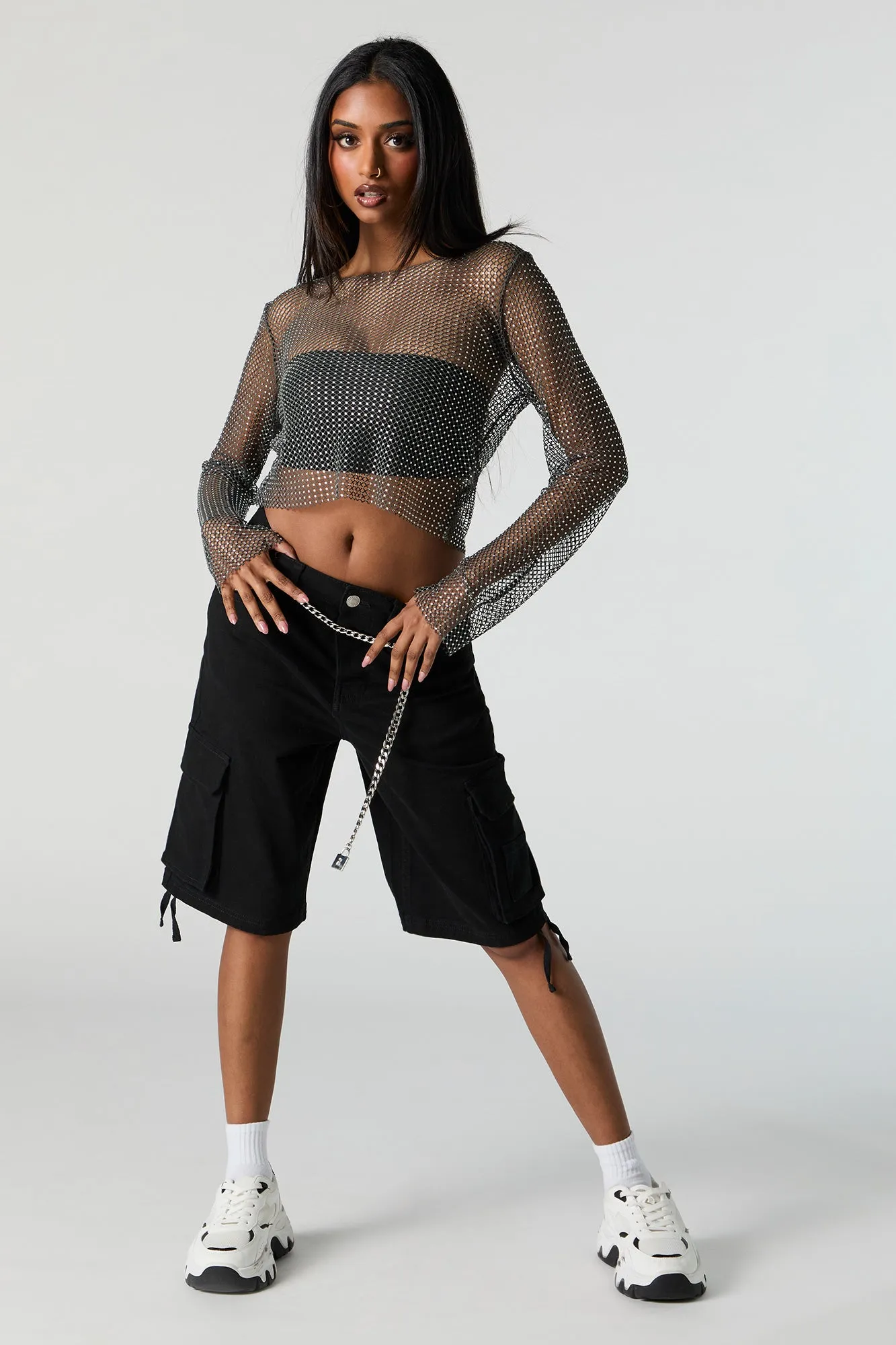 Rhinestone Fishnet Long Sleeve Top sold by Urban Planet product image thumbnail 3