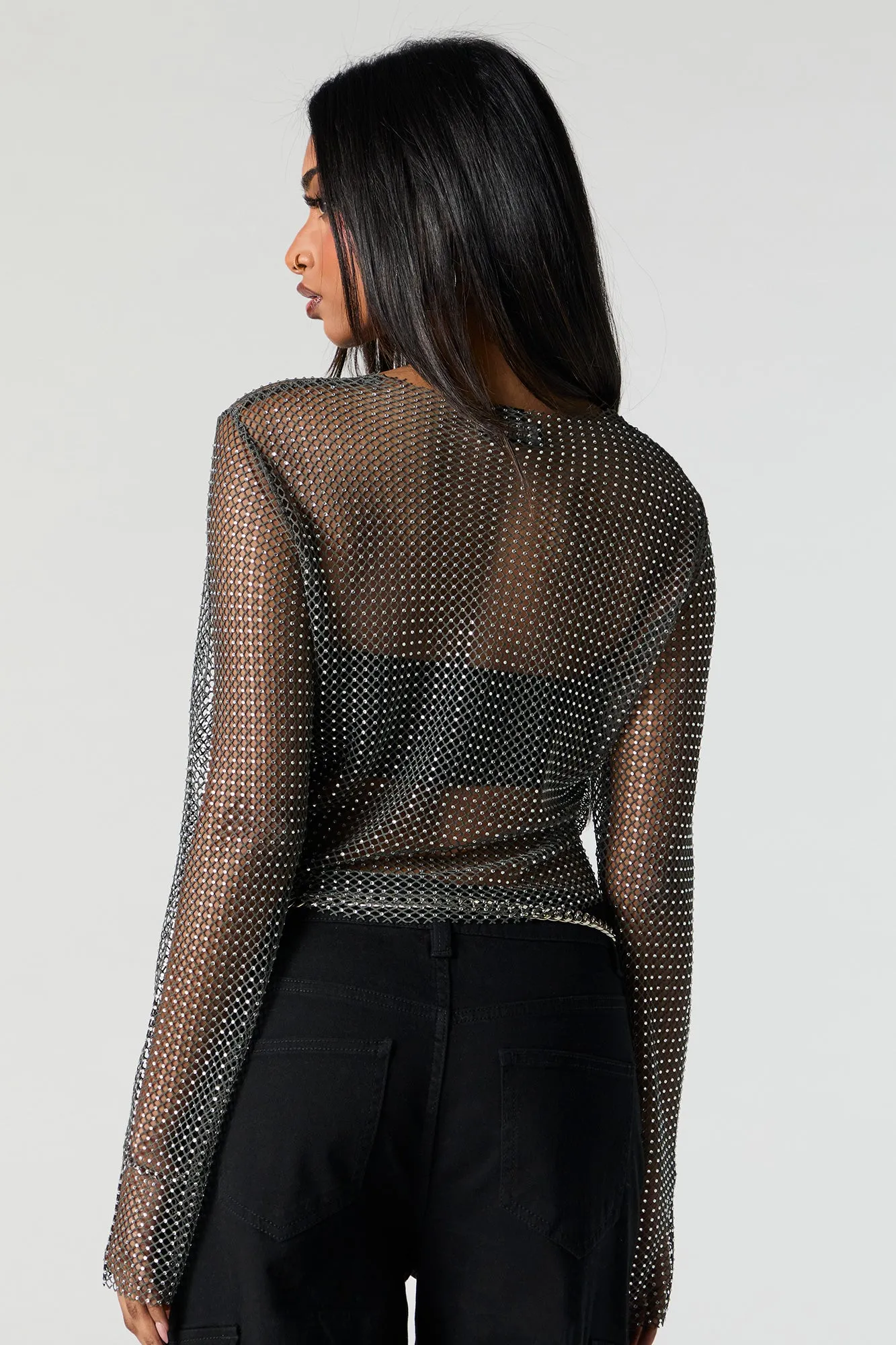 Rhinestone Fishnet Long Sleeve Top sold by Urban Planet product image thumbnail 2