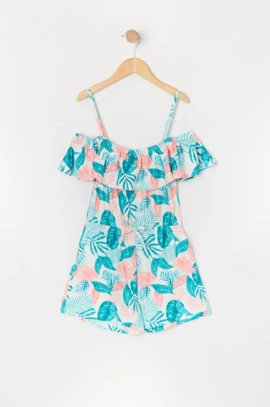 Girls Leaf Print Off Shoulder Romper sold by Urban Planet