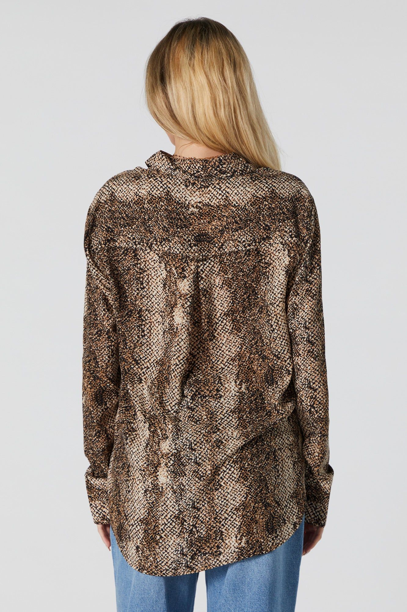 Snakeskin Print Long Sleeve Button-Up Top sold by Urban Planet product image thumbnail 2
