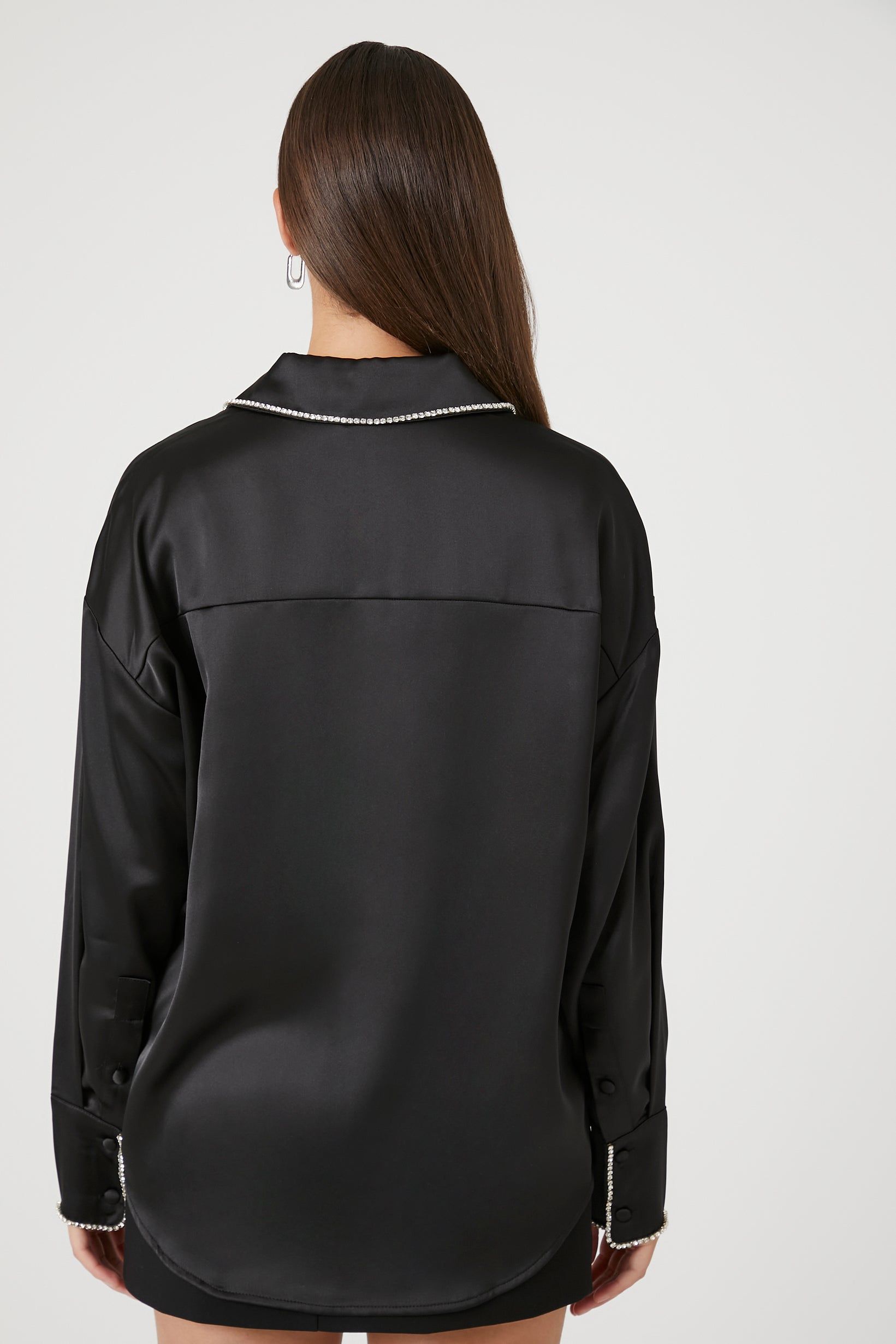 Satin Rhinestone Trim Shirt sold by Urban Planet product image thumbnail 2