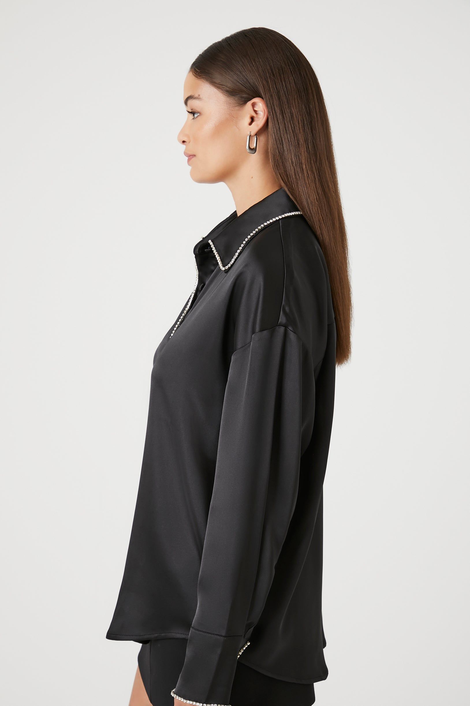 Satin Rhinestone Trim Shirt sold by Urban Planet product image thumbnail 3